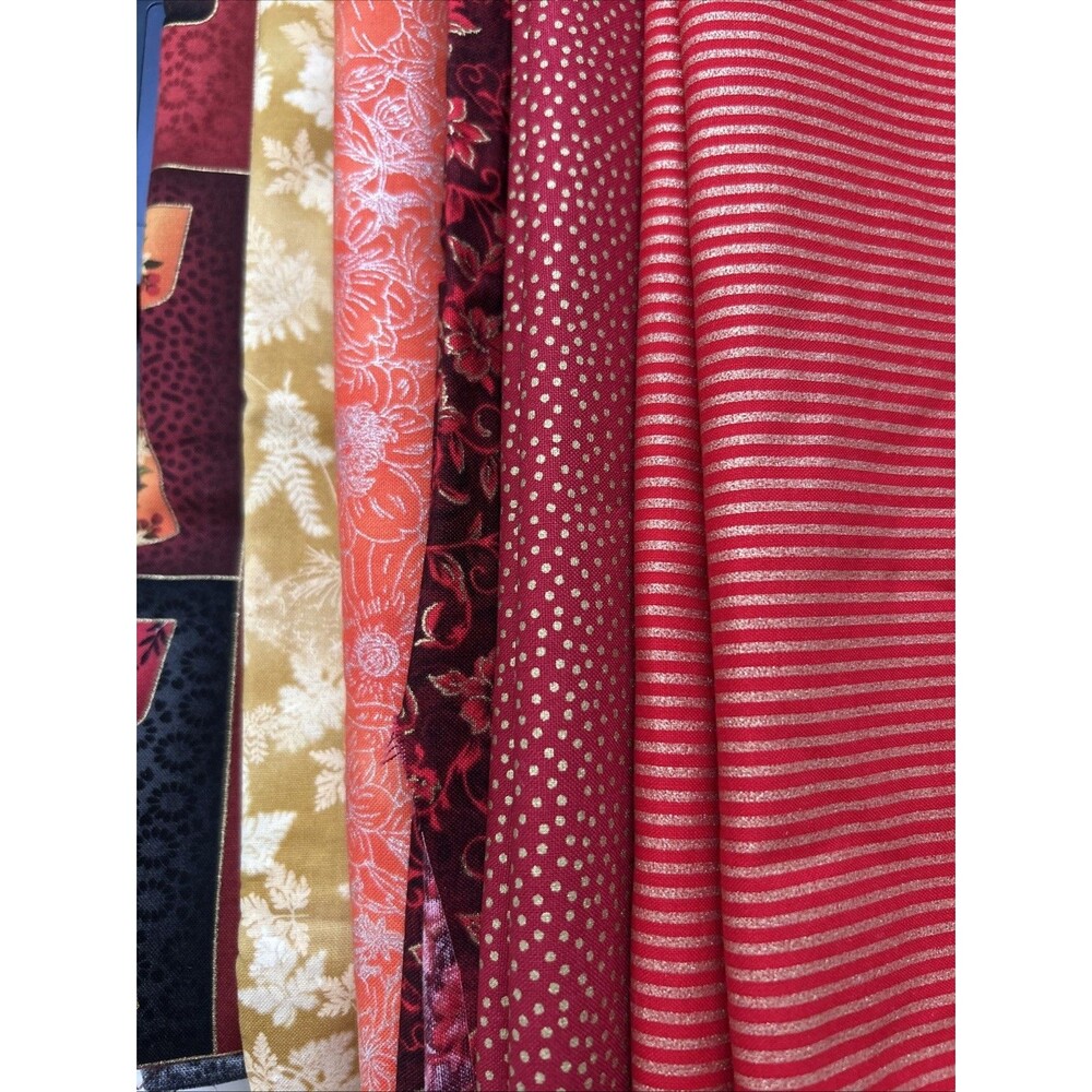 Fabric Lot Quilting Crafts Sewing Art Project Cotton Prints Red Tones 6 Pc